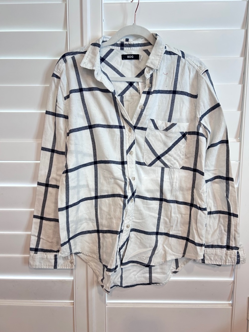 BDG Flannel Button Down Shirt Cream Black Size Small